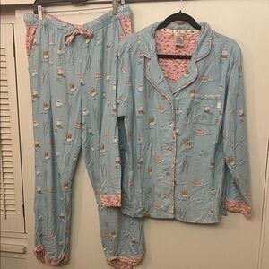 Munki Munki Pink and Blue Pajama Set coffee theme size Large